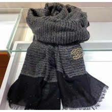 Chanel CC Logo Sequins Fringe Scarf 90x90cm Black/Gold 2019