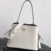 Prada Saffiano Leather Matinée Small Handbag 1BA251 White 2019
