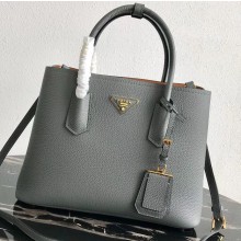 Prada Grained Leather Double Medium Tote Bag 1BG775/1BG008 Gray