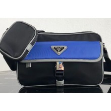 Prada Nylon and Saffiano Leather Shoulder Bag 2VH074 Blue/Black 2019