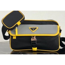 Prada Nylon and Saffiano Leather Shoulder Bag 2VH074 Gray/Yellow/Black 2019