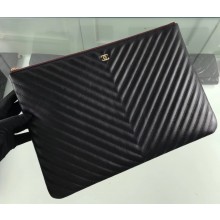 Chanel Classic Pouch Clutch Large Bag A82552 Chevron Lambskin Black/Gold