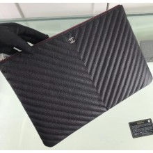 Chanel Classic Pouch Clutch Large Bag A82552 Chevron Caviar Leather Black/Silver