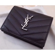 Saint Laurent Monogram Card Case in Grained Embossed Leather 530841 Black/Silver