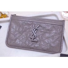 Saint Laurent Niki Bill Pouch Bag in Crinkled Vintage Leather 583577 Light Gray