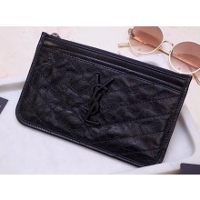 Saint Laurent Niki Bill Pouch Bag in Crinkled Vintage Leather 583577 Black