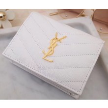 Saint Laurent Monogram Card Case in Grained Embossed Leather 530841 White/Gold