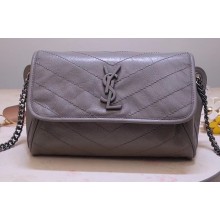 Saint Laurent Niki Body Bag in Crinkled Vintage Leather 577124 Light Gray