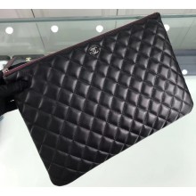 Chanel Classic Pouch Clutch Large Bag A82552 Lambskin Black/Silver