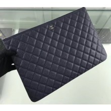 Chanel Classic Pouch Clutch Large Bag A82552 Caviar Leather Navy Blue/Silver