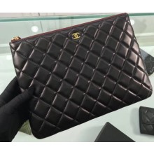 Chanel Classic Pouch Clutch Small Bag A82545 Lambskin Black/Gold