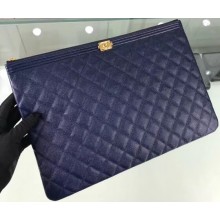 Chanel Boy Pouch Clutch Large Bag A84407 Caviar Leather Royal Blue/Gold
