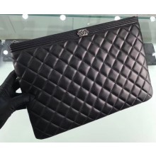 Chanel Boy Pouch Clutch Large Bag A84407 Lambskin Black/Silver