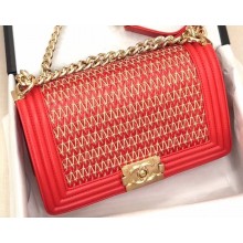 Chanel Lambskin Cotton Boy Flap Medium Bag Red 2019
