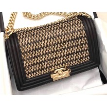 Chanel Lambskin Cotton Boy Flap Medium Bag Black 2019