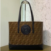 Fendi FF Logo Roma Amor Fabric Shopper Tote Bag Black 2019
