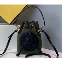 Fendi Stamp Mon Tresor Mini Bucket Bag Suede Dark Green