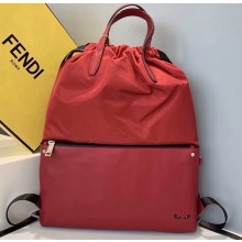 Fendi Bag Bugs Nylon and Leather Drawstring Backpack Bag Red 2019