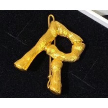 Celine Alphabet R Brass Twig-Shaped Hair Accessory