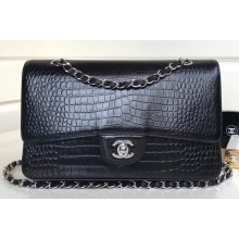 Chanel Croco Pattern Classic Flap Medium Bag Black