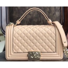 Chanel Boy Medium Flap Bag with Top Handle Beige 2019