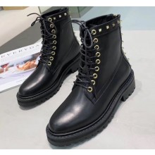 Valentino Rockstud Lace-up Ankle Boot Black 2019