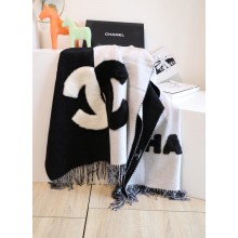 chanel Cashmere & Shearling Lambskin Stole AA9426 white&black 2023