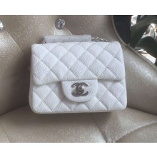 Chanel Classic Flap Mini Bag A1115 in Caviar Leather White with silver Hardware