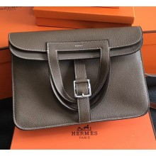 Hermes Halzan Togo Calfskin Leather Bag Dark Grey