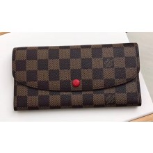 Louis Vuitton Emilie Wallet Damier Ebene Canvas N63544 Rouge