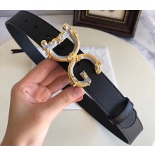 Dolce & Gabbana Width 3cm Belt Black 01 with Baroque DG Logo