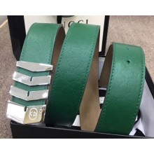 Gucci Width 3.8cm Embossed Leather Belt Green