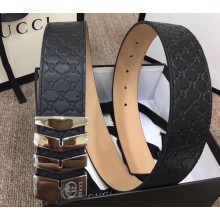 Gucci Width 3.8cm Embossed Leather Belt Black