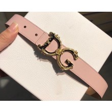 Dolce & Gabbana Width 3cm Belt Pink with Baroque DG Logo