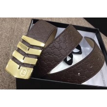 Gucci Width 3.8cm Embossed Leather Belt Coffee