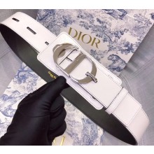 Dior Width 4.5cm 30 Montaigne Calfskin Belt White/Silver