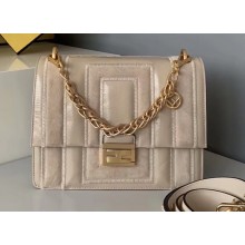 Fendi Geometric Glossy Vintage Suede and Leather Kan U Medium Bag Beige 2019