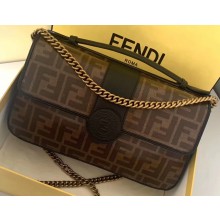Fendi Stamp Glazed Fabric Medium Double F Bag Black