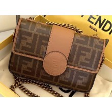 Fendi Stamp Glazed Fabric Mini Double F Bag Light Brown