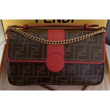 Fendi Stamp Glazed Fabric Medium Double F Bag Red