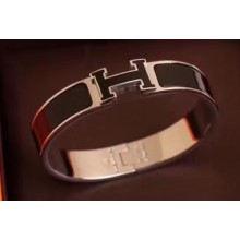 Hermes Clic H Narrow Bracelet Black/White Gold