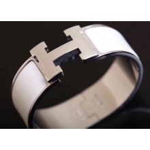 Hermes Clic Clac H Wide Bracelet White/White Gold