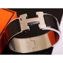 Hermes Clic Clac H Wide Bracelet Black/White Gold