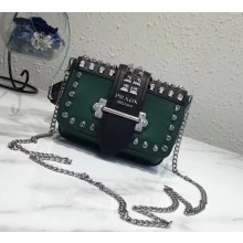 Prada Cahier Studded Calf Leather Bag 1BL004 Black/Green 2018