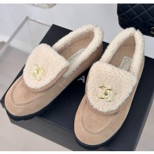 Chanel platform loafers in suede leather with shearling beige 1105-2024