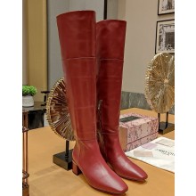 Jimmy Choo Heel 6.5cm calfskin thigh Boots Burgundy 1105-2024