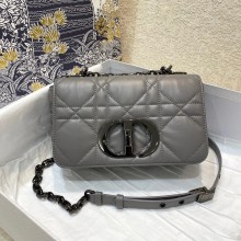 DIOR gray Quilted Macrocannage Calfskin SMALL DIOR CARO BAG