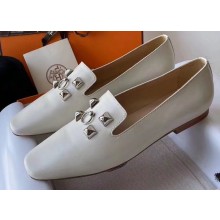 Hermes Calfskin Loafers White