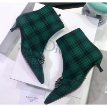 Dior Heel 3.5cm Gang Low Boots in Tartan Fabric Black/Green 2019