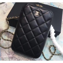 Chanel Clutch with Chain Phone Bag 70655 in Lambskin Black/Gold